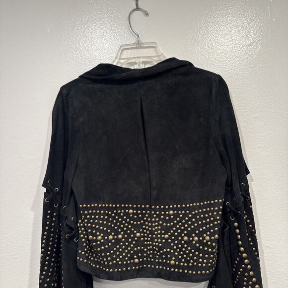 Free People Black Suede Leather Jacket Studs Women’s Size XS Flared Sleeves READ - Picture 3 of 16